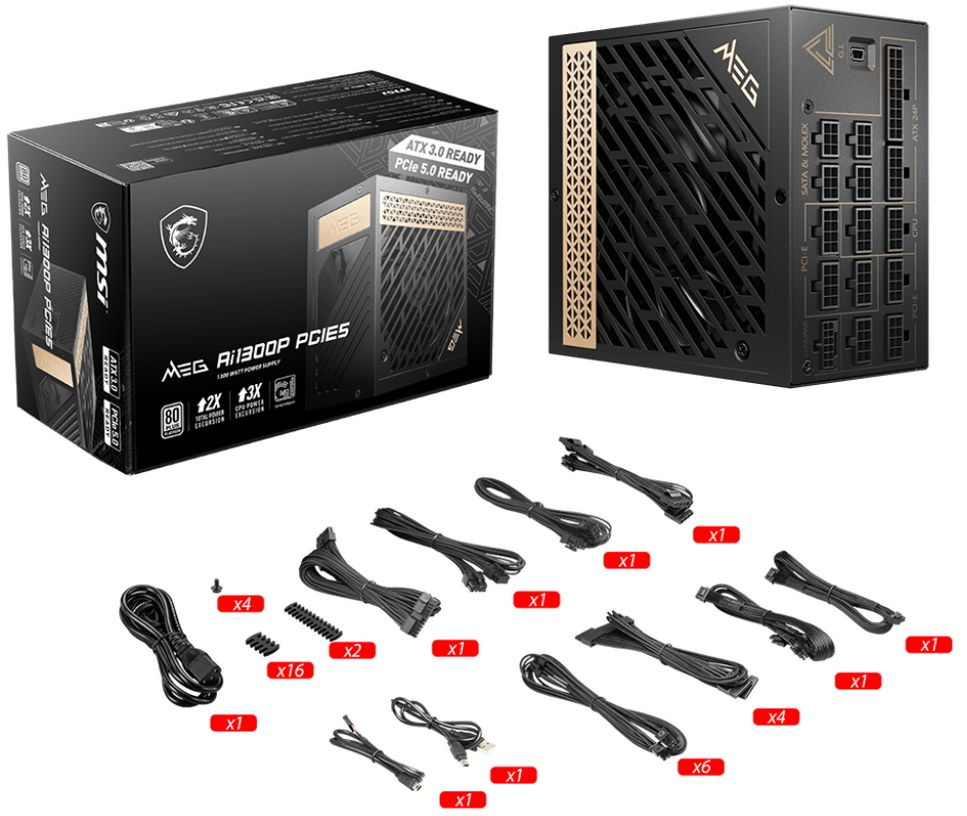 Блок питания MSI ATX 1300W MEG Ai1300P 80+ platinum 24pin APFC 120mm fan 16xSATA Cab Manag RTL — фото 5