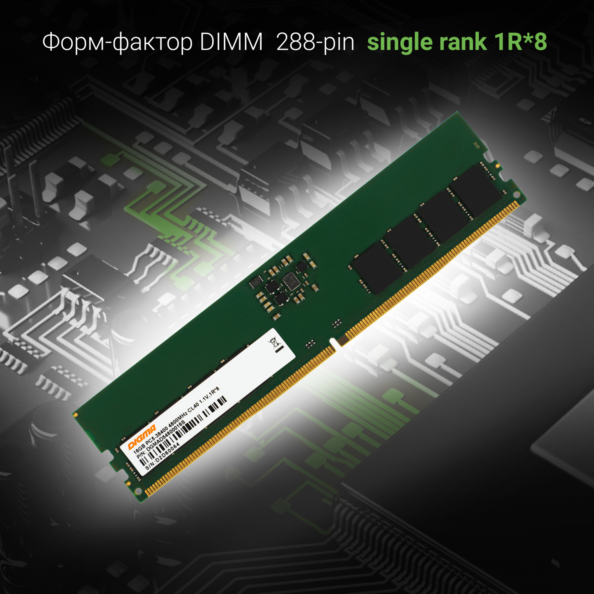 Память DDR5 16Gb 4800MHz Digma DGMAD54800016S RTL PC5-38400 CL40 DIMM 288-pin 1.1В single rank Ret — фото 9