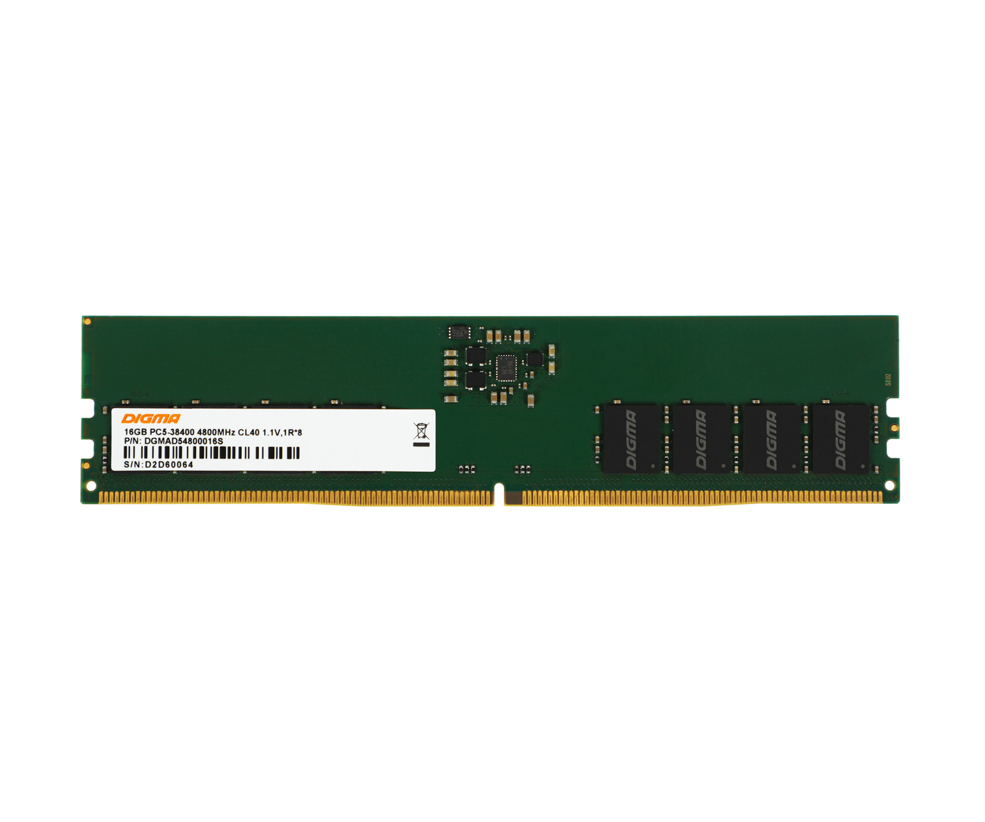 Память DDR5 16Gb 4800MHz Digma DGMAD54800016S RTL PC5-38400 CL40 DIMM 288-pin 1.1В single rank Ret — фото 4