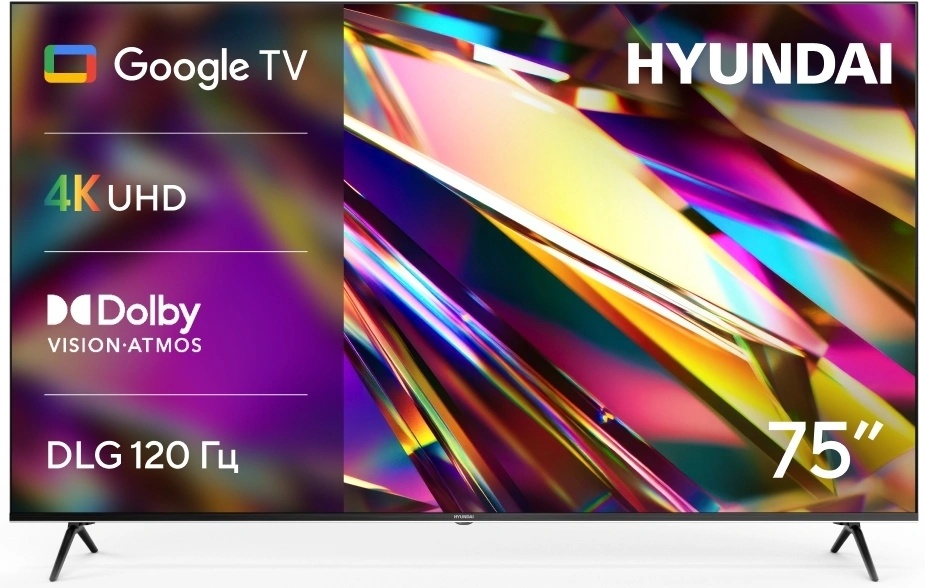 Телевизор LED Hyundai 75" H-LED75BU7011 Google TV Frameless черный 4K Ultra HD 60Hz DVB-T DVB-T2 DVB-C DVB-S DVB-S2 USB WiFi Smart TV — фото 2