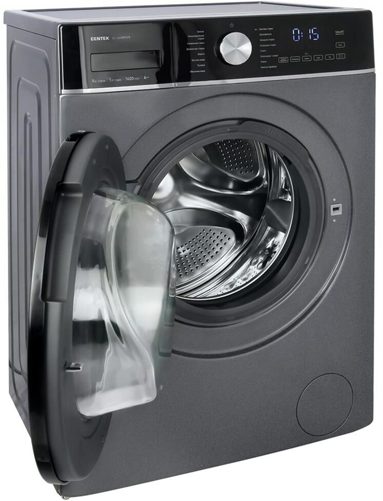 Стиральная машина Centek CT-1956 (серый) 1400 / 8кг / 52см / 17пр /Диспл/INVERTER/Сушка 5кг/Пар/A+++ — фото 8