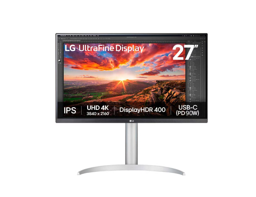 Монитор LG 27" 27UP850K-W, 16:9, IPS, UHD, 5ms, 400cd, 60Hz, HDMI, DP, USB, USB-C, SPK, HAS