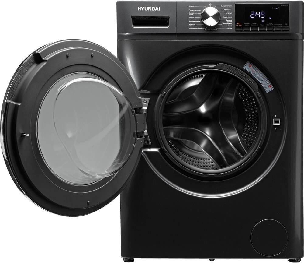 Стиральная машина Hyundai WFD8401 кл.:B фронт. макс.:8кг (с сушкой) темно-серый инвертор — фото 2