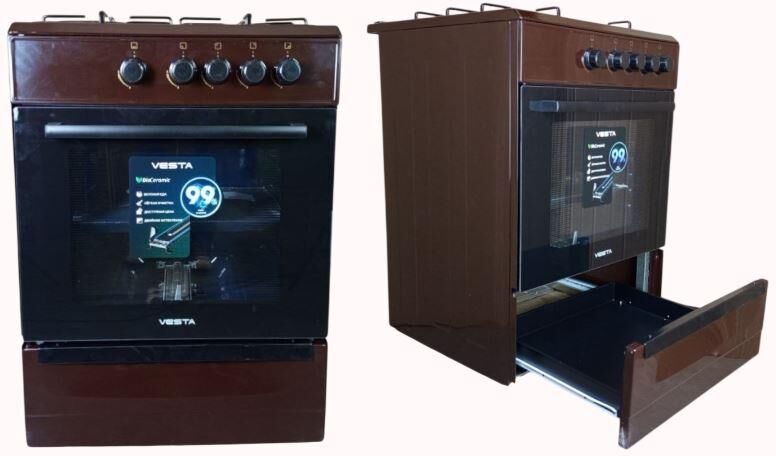 Газовая плита VESTA Bergamo VGG 6021.1 Коричневая с VD