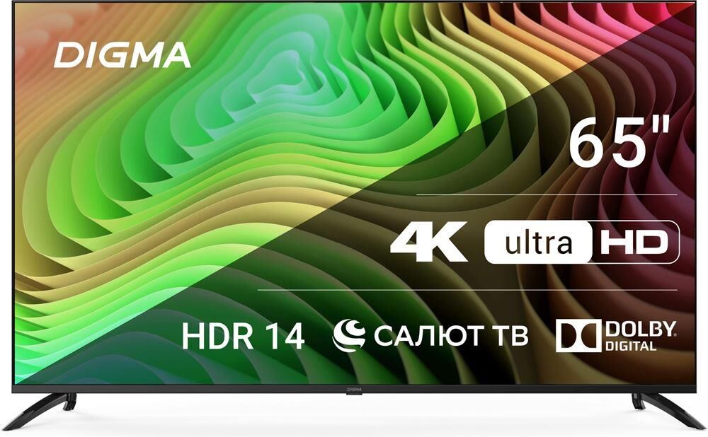 Телевизор LED Digma 65" DM-LED65UBB40 Smart Салют ТВ Frameless Metal черный/черный/4K Ultra HD/60Hz/