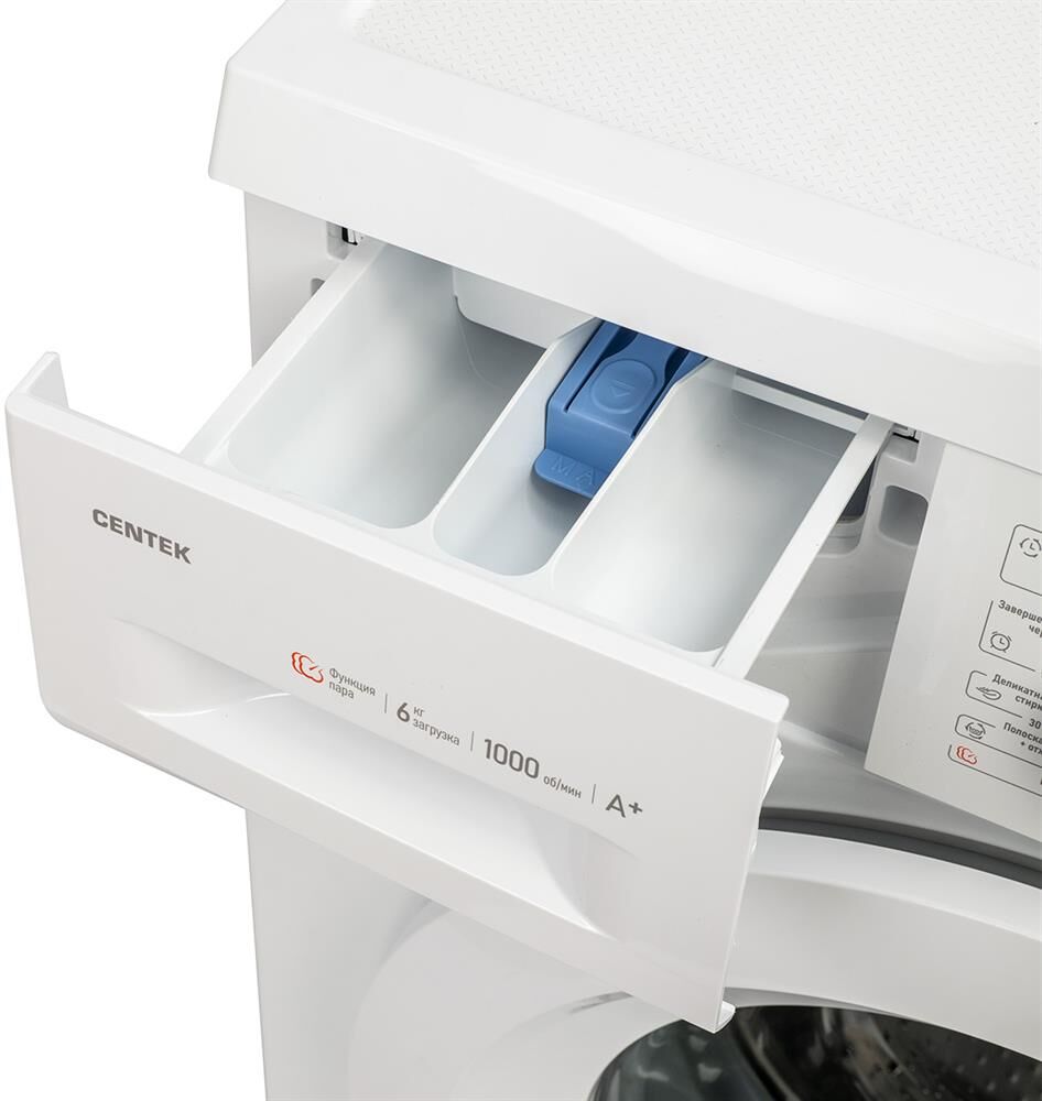 Стиральная машина Centek CT-1901 (белый) 1000 /6кг/40см/23пр/Очистка барабана/Пар/A+ — фото 3