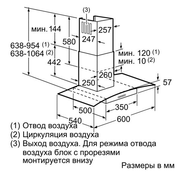 Вытяжка каминная Bosch DWA067A51 нержавеющая сталь управление: кнопочное (1 мотор)