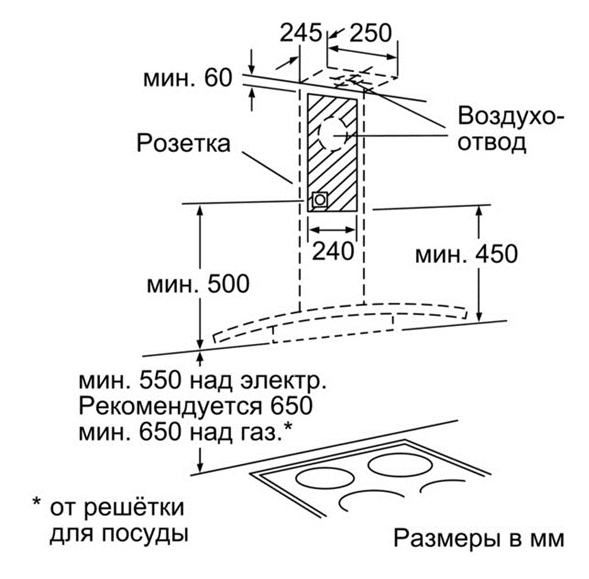 Вытяжка каминная Bosch DWA067A51 нержавеющая сталь управление: кнопочное (1 мотор) — фото 2