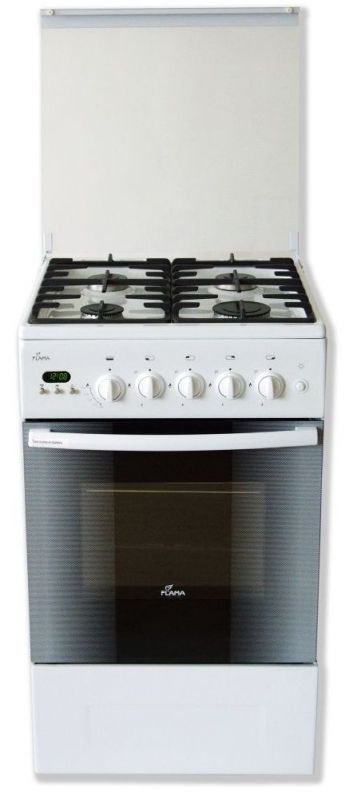 Плита Газовая Flama BG 2422 W белый (стеклянная крышка) реш.чугун