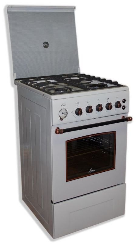 Плита Газовая Flama BG 2421 W1 бежевый (стеклянная крышка) реш.чугун