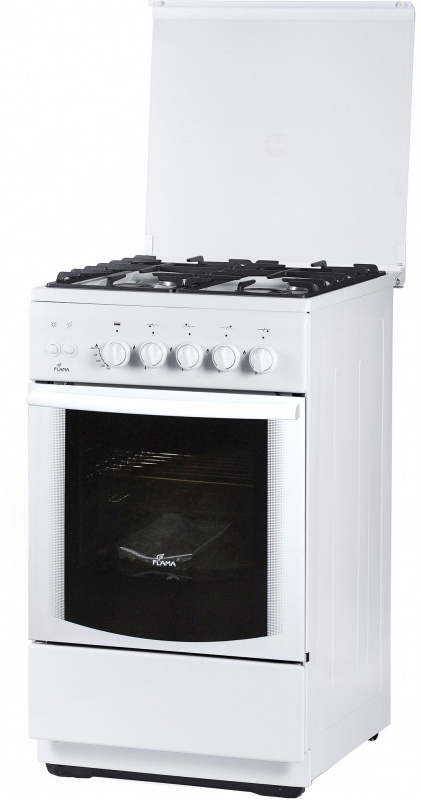 Плита Газовая Flama FG 24228 W белый (стеклянная крышка) реш.чугун