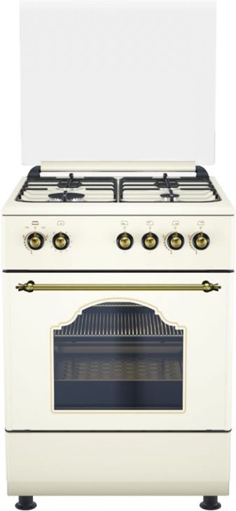 Плита Газовая De Luxe 606040.24г-006 (кр) бежевый (стеклянная крышка) реш.чугун