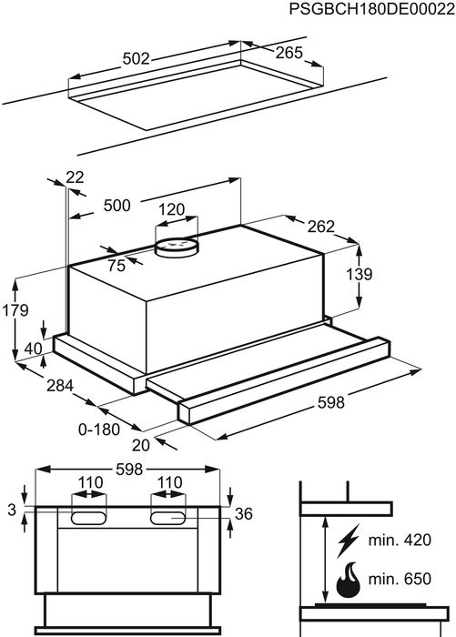 Вытяжка встраиваемая Zanussi ZHP60350SA серебристый управление: кулисные переключатели (1 мотор)