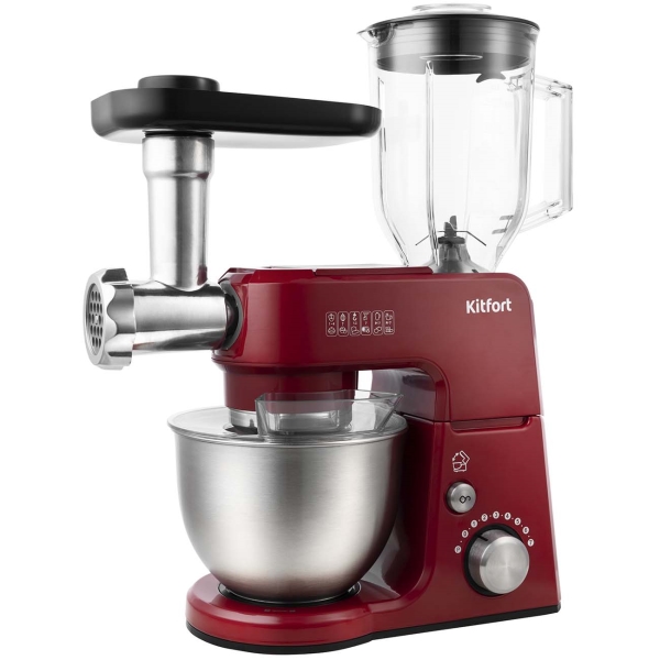 Кухонная машина Kitfort KT-1366-1 планетар.вращ. 1000Вт красный