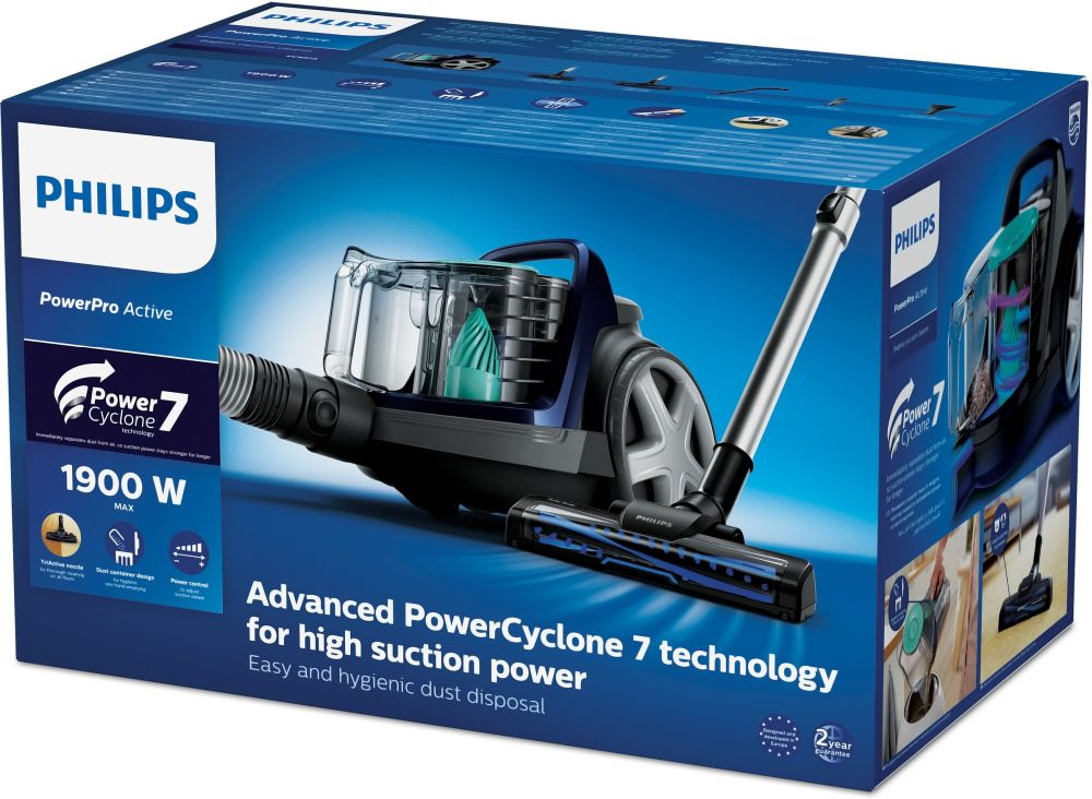 Пылесос Philips PowerPro Active FC9573/01 1900Вт черный/синий