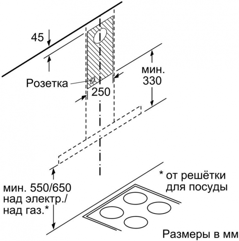 Вытяжка каминная Bosch DWB66DM50 нержавеющая сталь управление: сенсорное (1 мотор) — фото 3