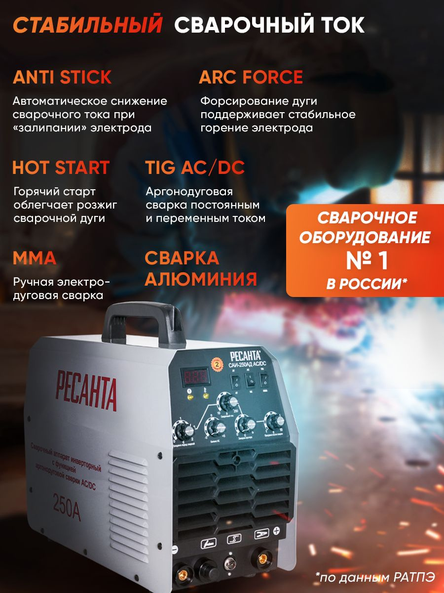 Сварочный аппарат Ресанта САИ-250-АД инвертор ММА DC — фото 6