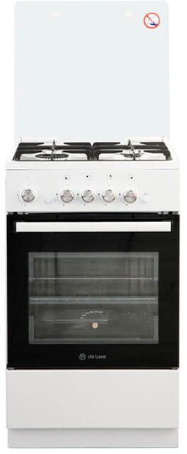 Плита Газовая De Luxe 5040.42г (кр) ЧР белый (стеклянная крышка) реш.чугун