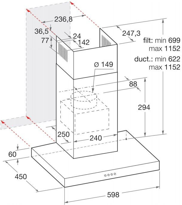Вытяжка каминная Indesit IHBS 6.5 LM X нержавеющая сталь управление: кнопочное (1 мотор)