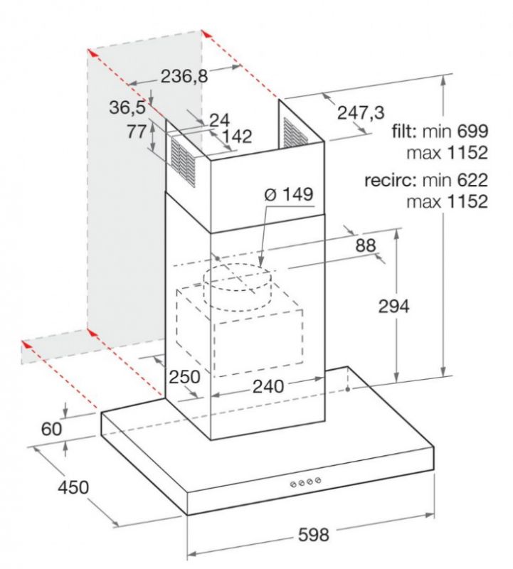 Вытяжка каминная Hotpoint-Ariston HHBS 6.7F LL X серебристый управление: кнопочное (1 мотор)
