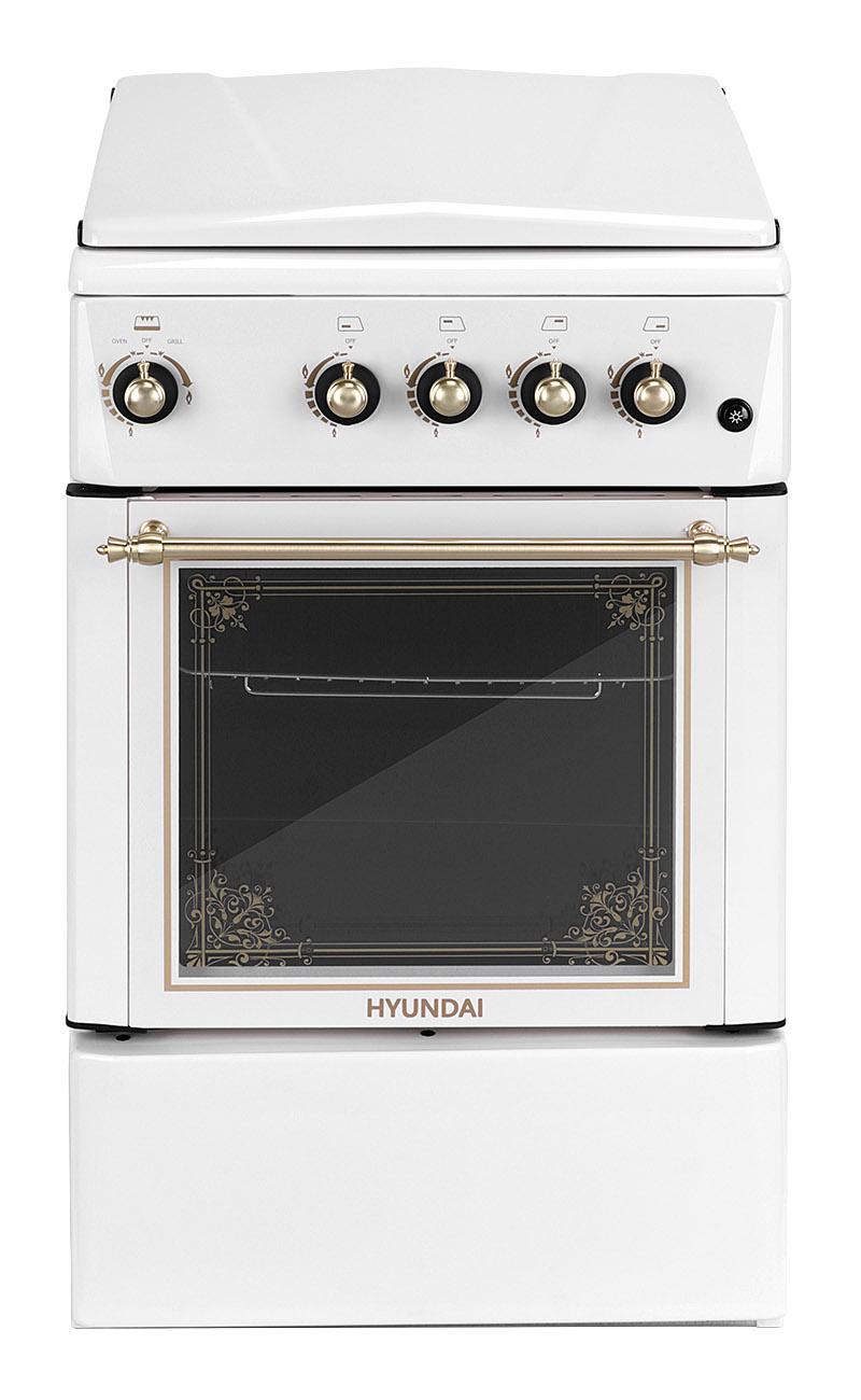 Плита Газовая Hyundai RGG227 бежевый (металлическая крышка) реш.чугун