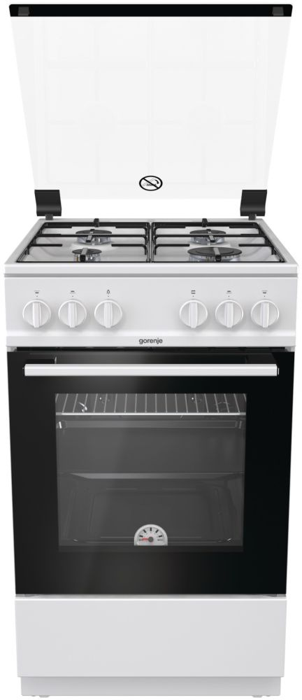 Плита Газовая Gorenje GN5113WJ белый/черный (стеклянная крышка) реш.эмалированная сталь