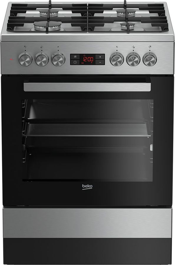 Плита Комбинированная Beko FSM62330DXT нержавеющая сталь/черный (стеклянная крышка) реш.чугун