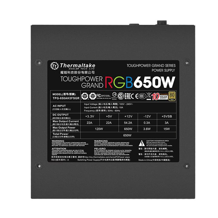 Блок питания Thermaltake ATX 650W Toughpower Grand RGB Sync 80+ gold (24+4+4pin) APFC 140mm fan color LED 9xSATA Cab Manag RTL — фото 7