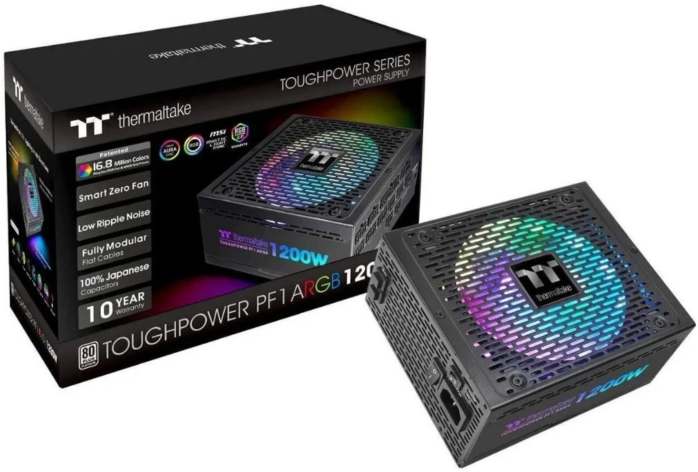 Блок питания Thermaltake ATX 1200W Toughpower GF1 ARGB 80+ gold (24+4+4pin) APFC 140mm fan color LED 12xSATA Cab Manag RTL — фото 2
