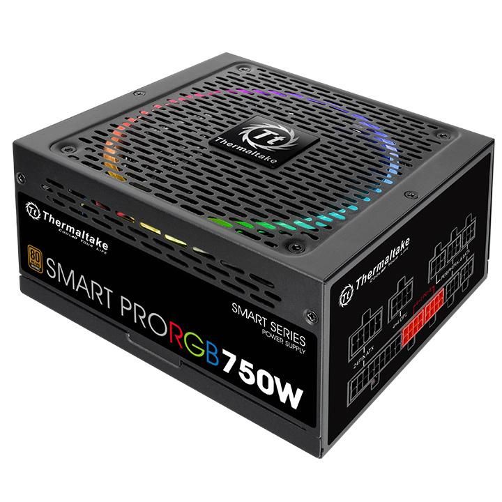Блок питания Thermaltake ATX 750W SMART PRO RGB 80+ bronze (24+4+4pin) APFC 140mm fan color LED 9xSATA Cab Manag RTL — фото 6