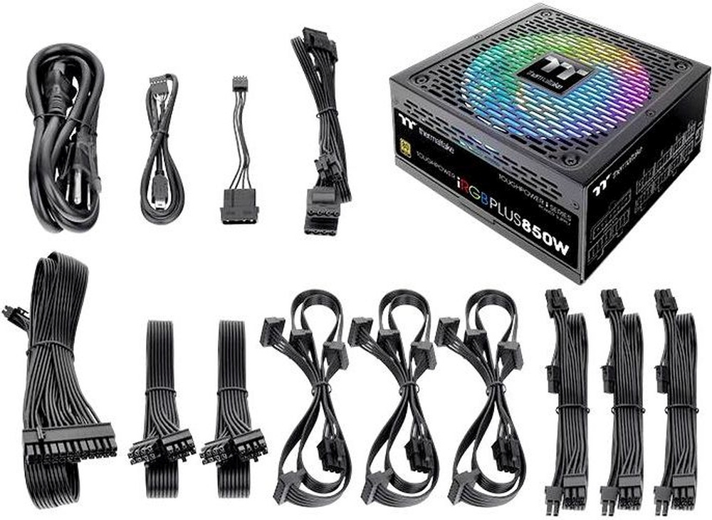 Блок питания Thermaltake ATX 850W Toughpower iRGB Plus 80+ gold (24+4+4pin) APFC 140mm fan color LED 12xSATA Cab Manag RTL