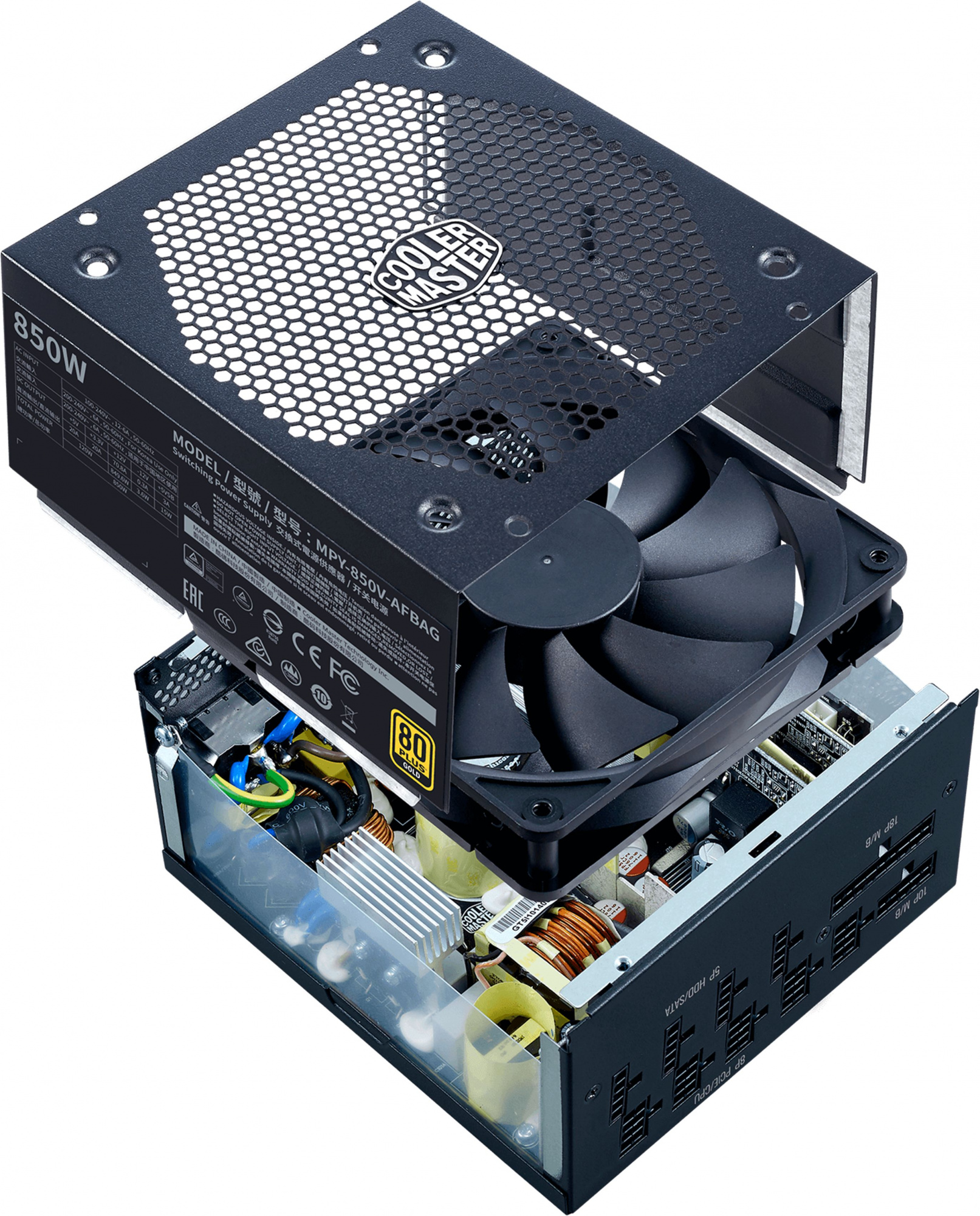 Блок питания Cooler Master ATX 850W V Gold V2 80+ gold (24+8+4+4pin) APFC 135mm fan 12xSATA Cab Manag RTL — фото 6