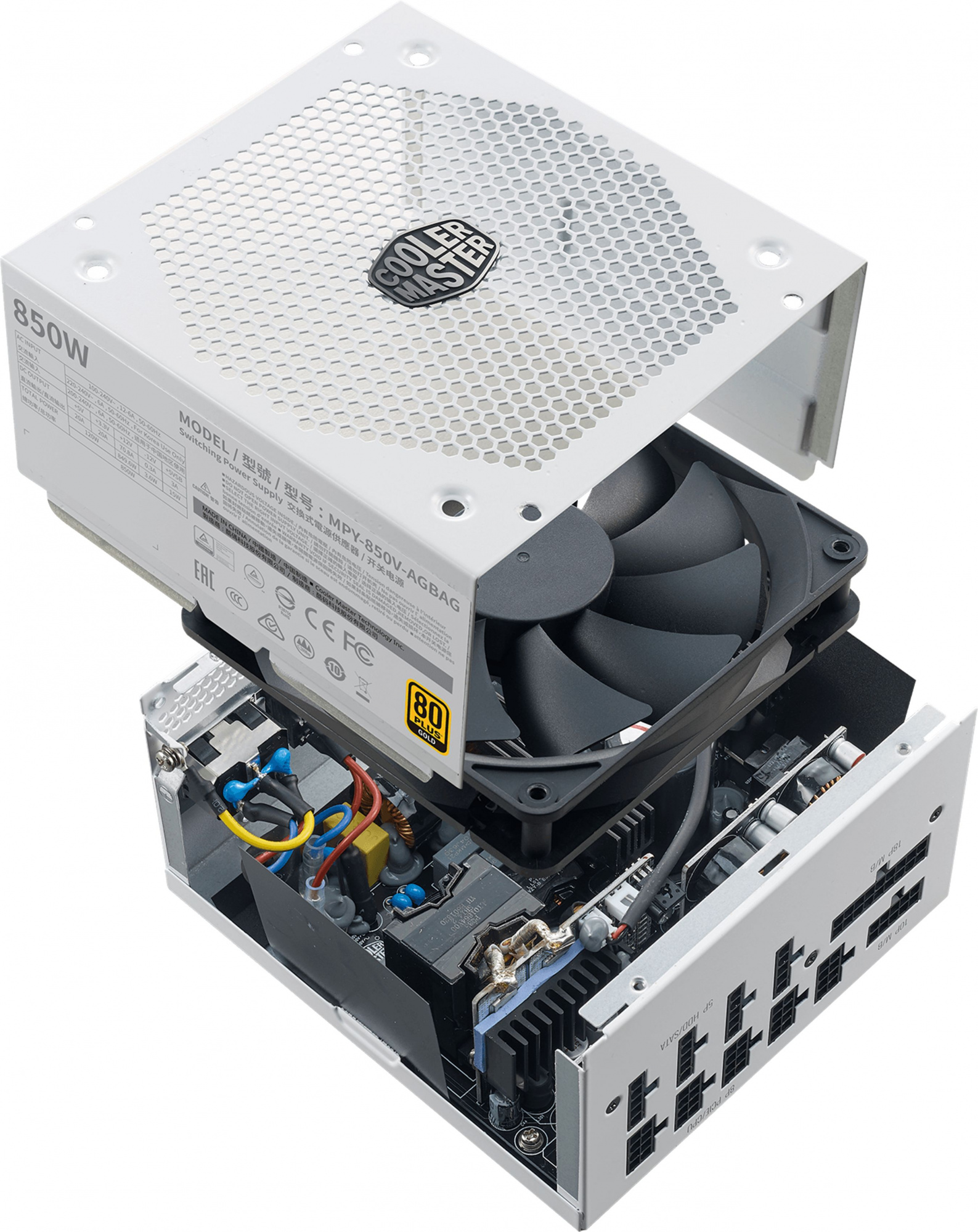 Блок питания Cooler Master ATX 850W V Gold V2 White Case 80+ gold (24+8+4+4pin) APFC 135mm fan 12xSATA Cab Manag RTL — фото 6