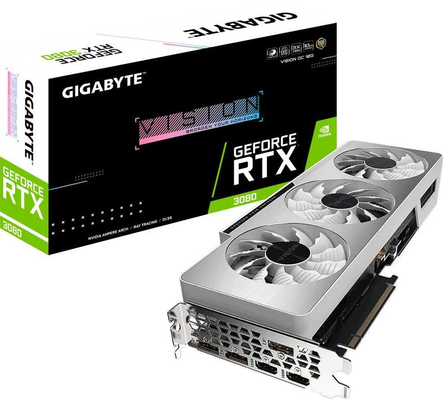 Видеокарта Gigabyte PCI-E 4.0 GV-N3080VISION OC-10GD 2.0 LHR NVIDIA GeForce RTX 3080 10240Mb 320 GDDR6X 1800/19000 HDMIx2 DPx3 HDCP Ret — фото 8