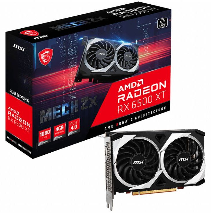 Видеокарта MSI PCI-E 4.0 RX 6500 XT MECH 2X 4G AMD Radeon RX 6500XT 4096Mb 64 GDDR6 2610/18000 HDMIx1 DPx1 HDCP Ret — фото 5