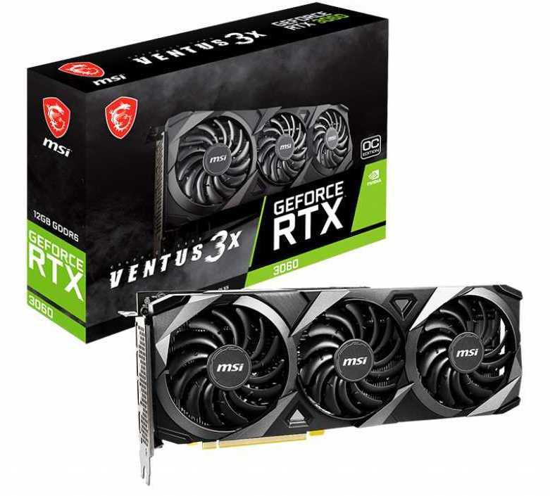 Видеокарта MSI PCI-E 4.0 RTX 3060 VENTUS 3X 12G OC NVIDIA GeForce RTX 3060 12288Mb 192 GDDR6 1680/15000 HDMIx1 DPx3 HDCP Ret — фото 2