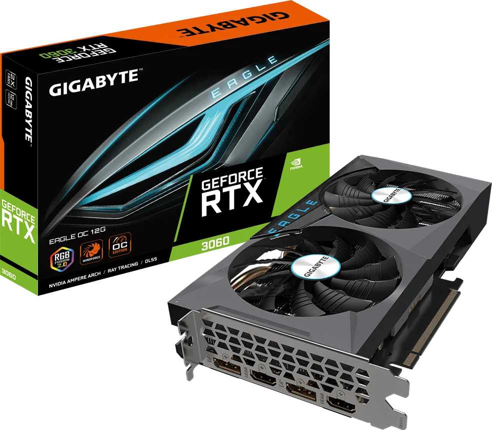 Видеокарта Gigabyte PCI-E 4.0 GV-N3060EAGLE OC-12GD 2.0 LHR NVIDIA GeForce RTX 3060 12288Mb 192 GDDR6 1807/15000 HDMIx2 DPx2 HDCP Ret — фото 2