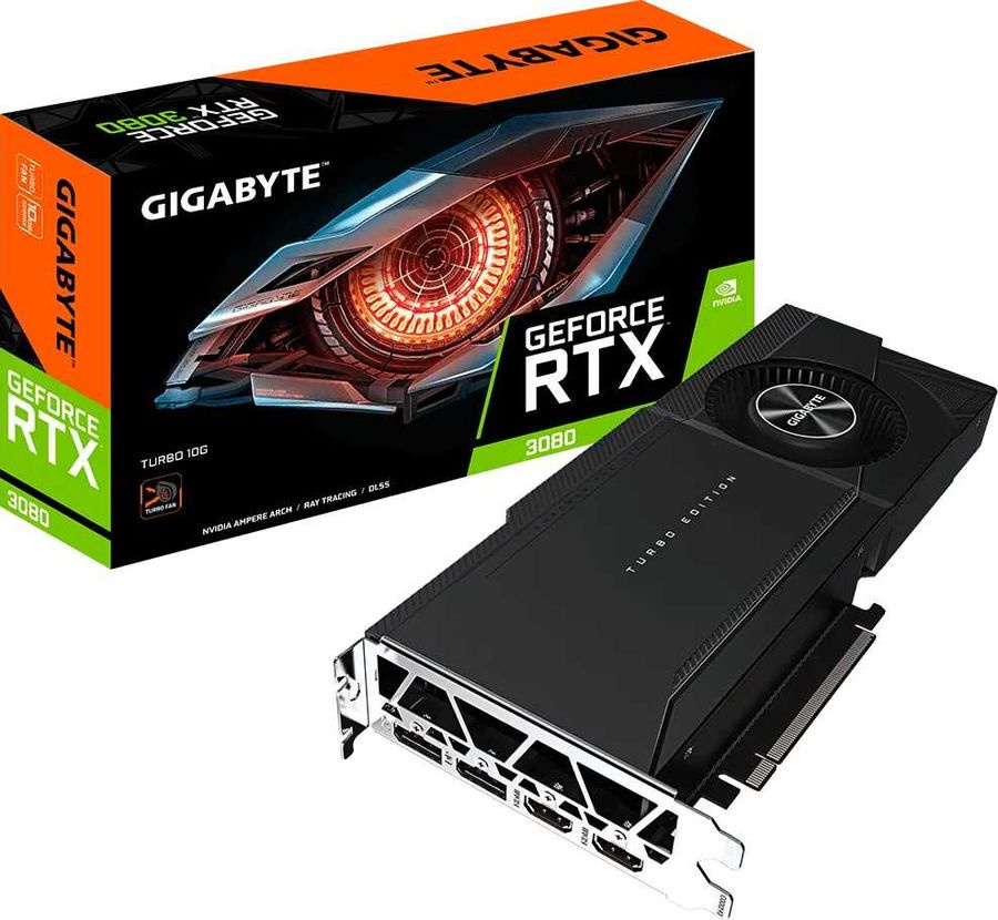 Видеокарта Gigabyte PCI-E 4.0 GV-N3080TURBO-10GD 2.0 LHR NVIDIA GeForce RTX 3080 10240Mb 320 GDDR6X 1710/19000 HDMIx2 DPx2 HDCP Ret — фото 9