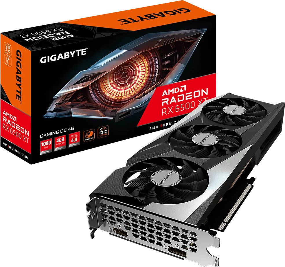 Видеокарта Gigabyte PCI-E 4.0 GV-R65XTGAMING OC-4GD AMD Radeon RX 6500XT 4096Mb 64 GDDR6 2685/18000 HDMIx1 DPx1 HDCP Ret — фото 2