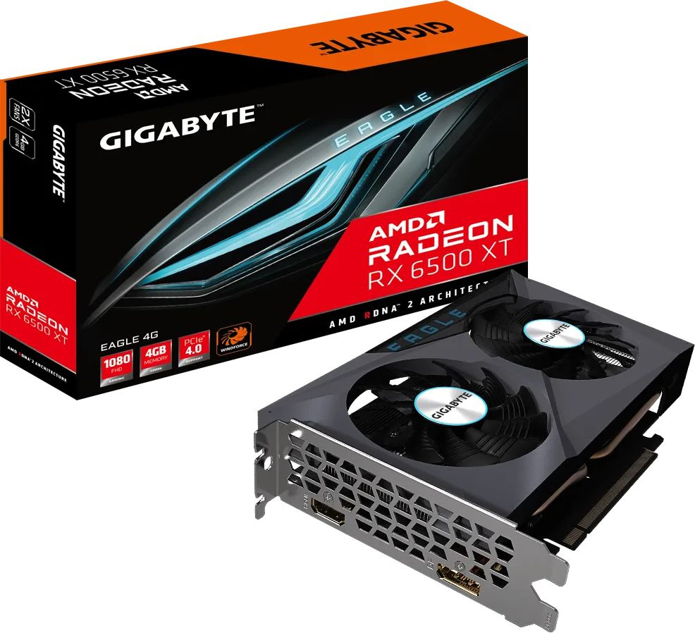 Видеокарта Gigabyte PCI-E 4.0 GV-R65XTEAGLE-4GD AMD Radeon RX 6500XT 4096Mb 64 GDDR6 2610/18000 HDMIx1 DPx1 HDCP Ret — фото 6
