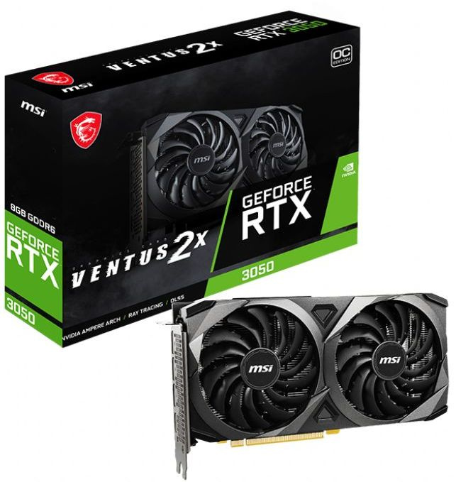 Видеокарта MSI PCI-E 4.0 RTX 3050 VENTUS 2X 8G OC NVIDIA GeForce RTX 3050 8192Mb 128 GDDR6 1807/14000 HDMIx1 DPx3 HDCP Ret — фото 5