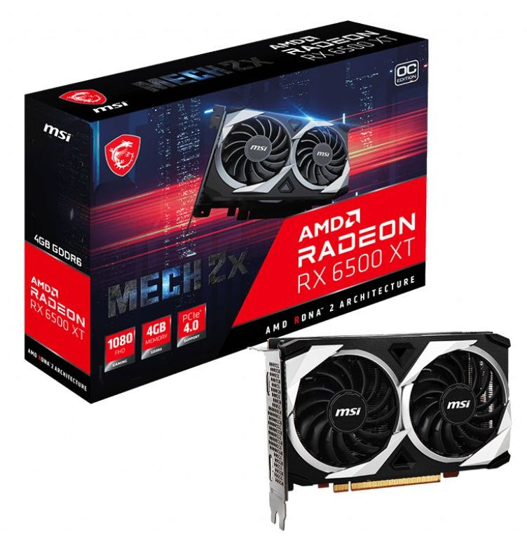 Видеокарта MSI PCI-E 4.0 RX 6500 XT MECH 2X 4G OC AMD Radeon RX 6500XT 4096Mb 64 GDDR6 2685/18000 HDMIx1 DPx1 HDCP Ret — фото 4