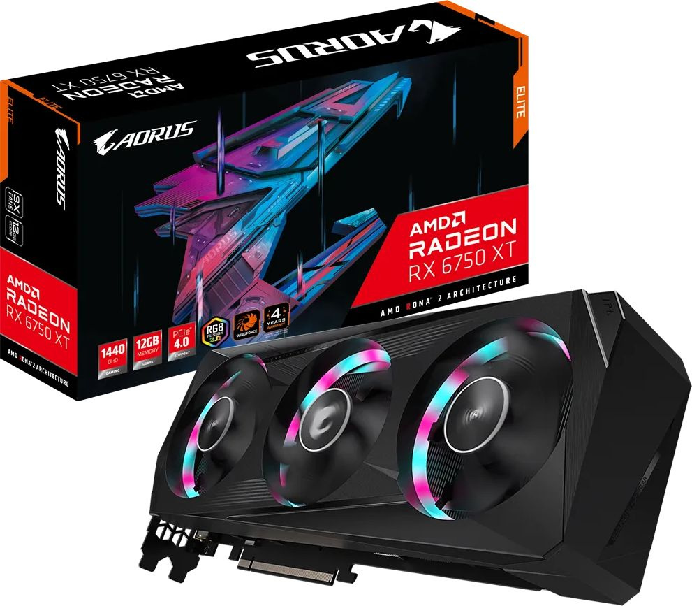 Видеокарта Gigabyte PCI-E 4.0 GV-R675XTAORUS E-12GD AMD Radeon RX 6750XT 12288Mb 192 GDDR6 2554/18000 HDMIx2 DPx2 HDCP Ret — фото 9