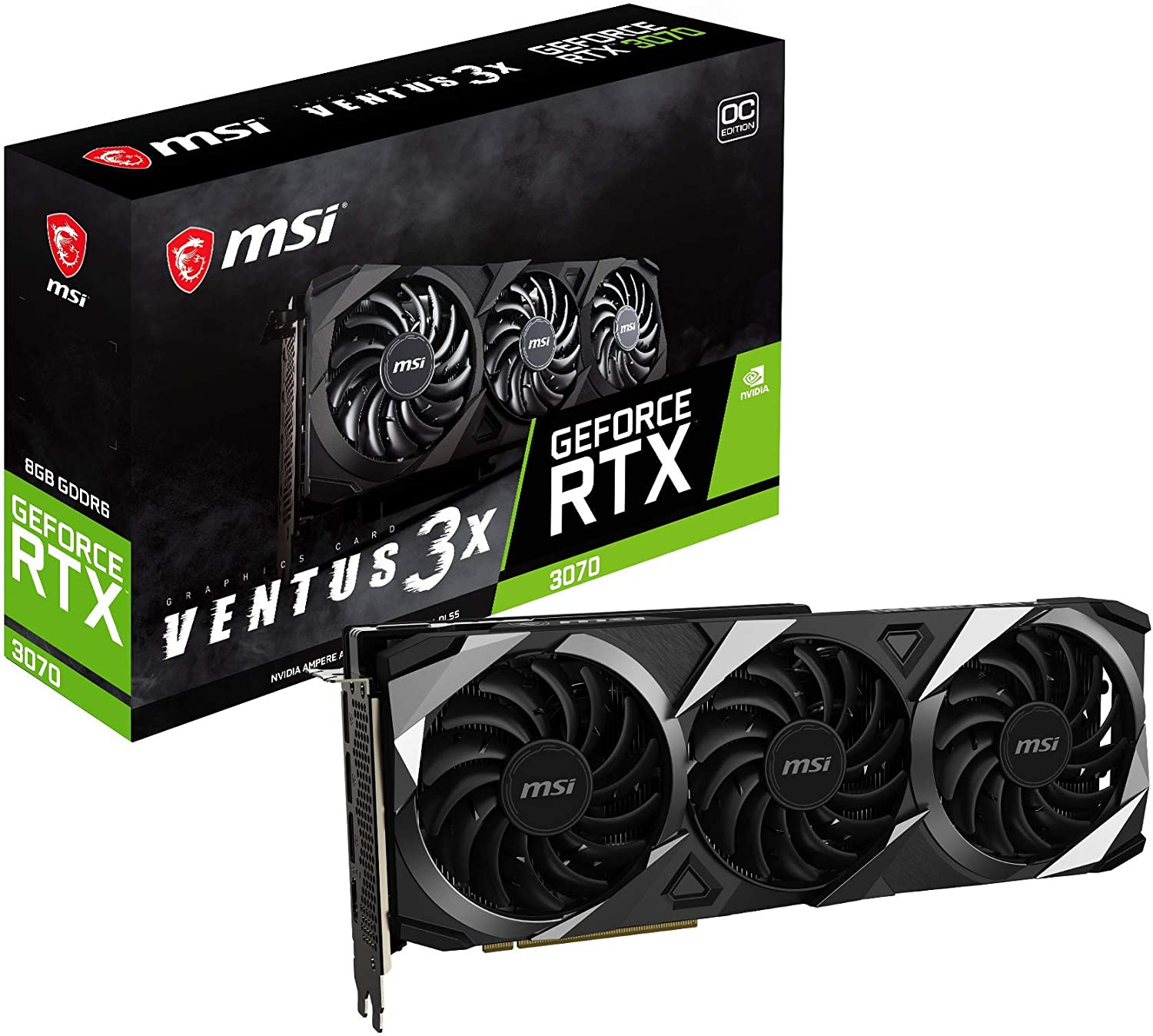 Видеокарта MSI PCI-E 4.0 RTX 3070 VENTUS 3X PLUS 8G OC LHR NVIDIA GeForce RTX 3070 8192Mb 256 GDDR6 1755/14000 HDMIx1 DPx3 HDCP Ret — фото 4