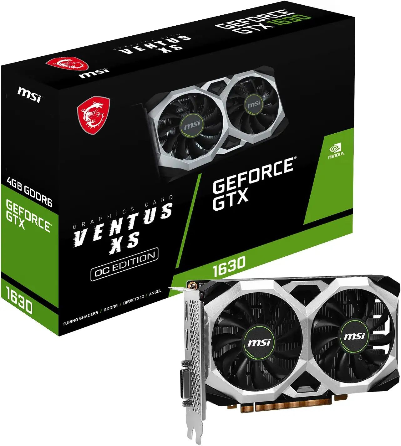 Видеокарта MSI PCI-E GTX 1630 VENTUS XS 4G OC NVIDIA GeForce GTX 1630 4096Mb 64 GDDR6 1815/12000 DVIx1 HDMIx1 DPx1 HDCP Ret — фото 6