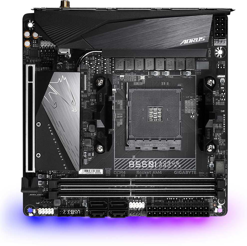 Материнская плата Gigabyte B550I AORUS PRO AX Soc-AM4 AMD B550 2xDDR4 mini-ITX AC`97 8ch(7.1) 2.5Gg RAID+HDMI+DP — фото 2