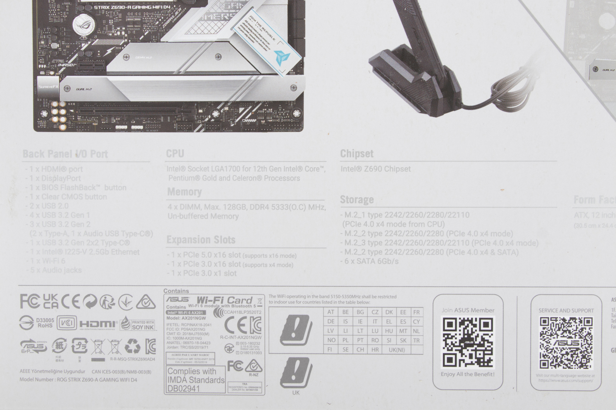 Материнская плата Asus ROG STRIX Z690-A GAMING WIFI D4 Soc-1700 Intel Z690 4xDDR4 ATX AC`97 8ch(7.1) 2.5Gg RAID+HDMI — фото 12