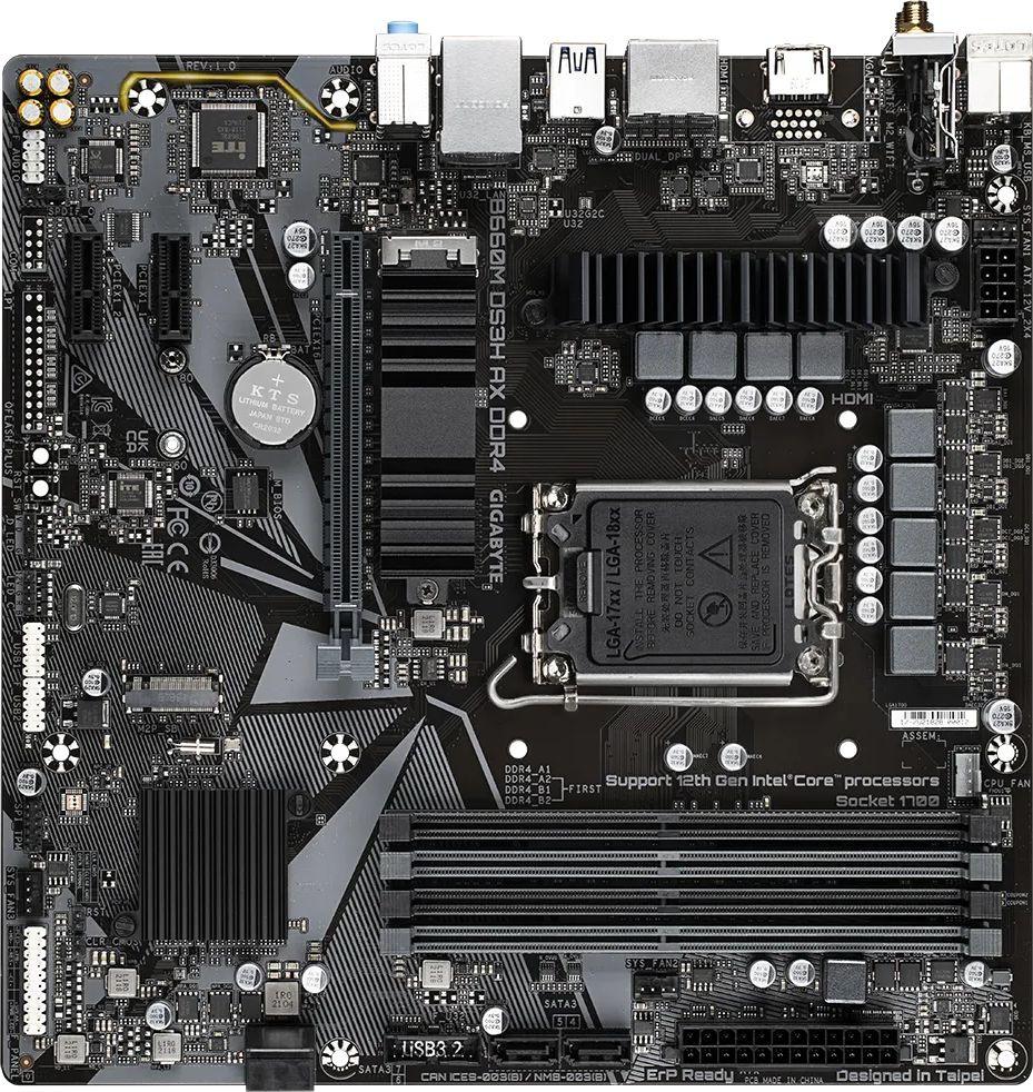 Материнская плата Gigabyte B660M DS3H AX DDR4 Soc-1700 Intel B660 4xDDR4 mATX AC`97 8ch(7.1) GbLAN RAID+HDMI+DP