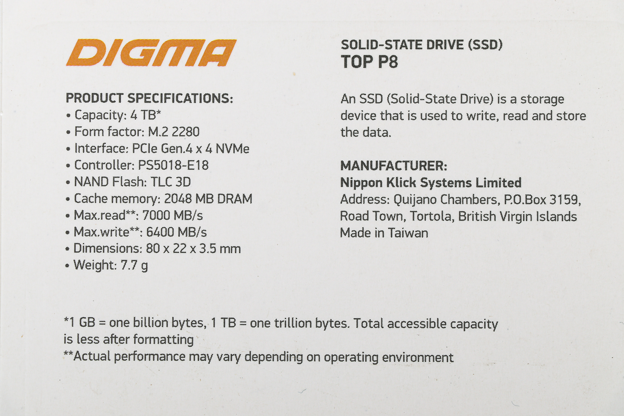 Накопитель SSD Digma PCI-E 4.0 x4 4Tb DGST4004TP83T Top P8 M.2 2280 — фото 4
