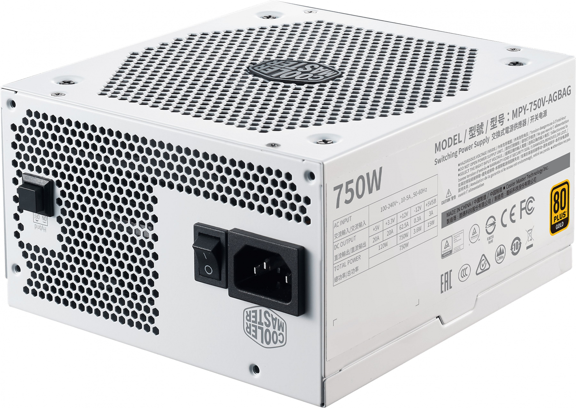 Блок питания Cooler Master ATX 750W V Gold V2 WHITE CASE 80+ gold (24+8+4+4pin) APFC 135mm fan 12xSATA Cab Manag RTL — фото 2